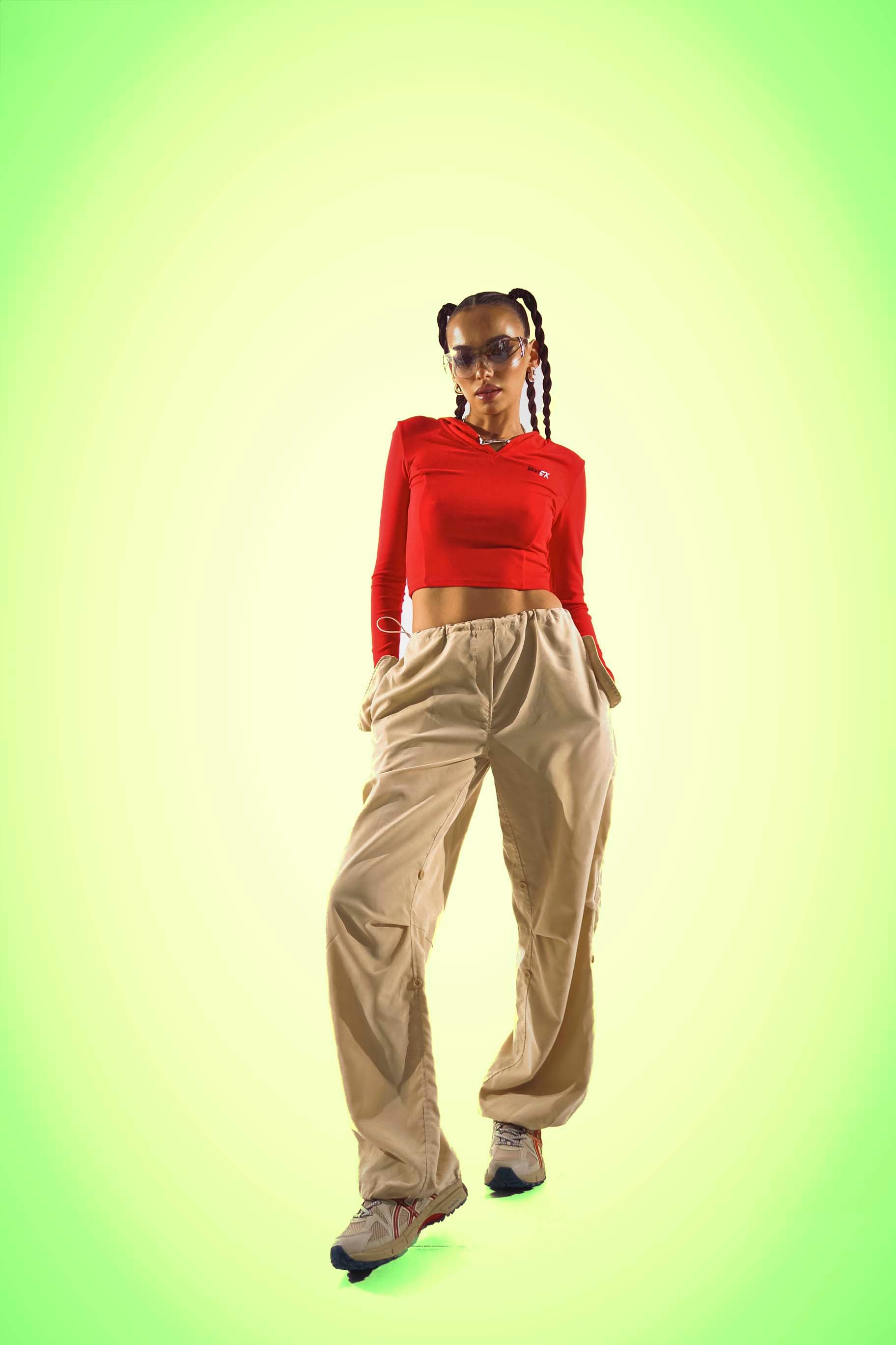 FlowFit Cropped Longsleeve Red Hoodie